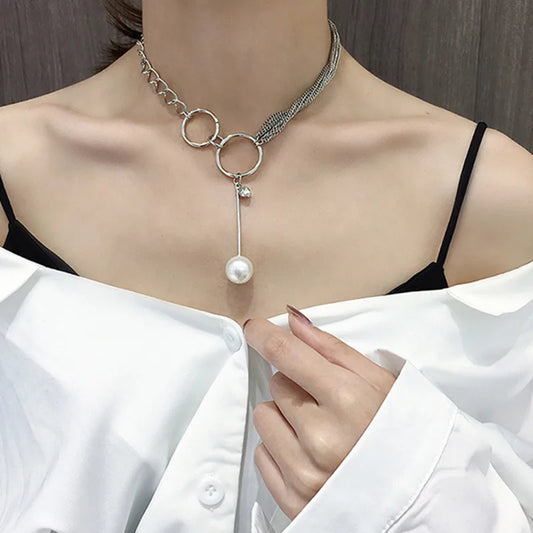 New Korean Pearl Necklaces for Women Gold Color Link Chain Choker Fashion