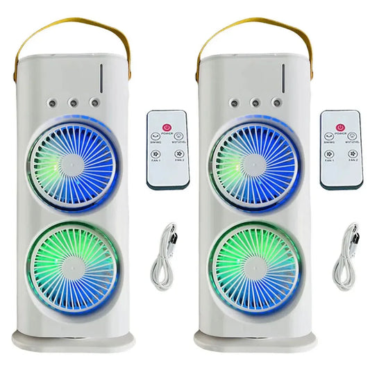 Refrigeration Mini Fan Desktop Shake-head Dual Fan Three-hole Ice Fog Cooler