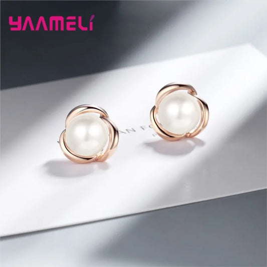 New Arrivals 925 Sterling Silver Earrings For Girls Classic Luxury Rose Gold Flower