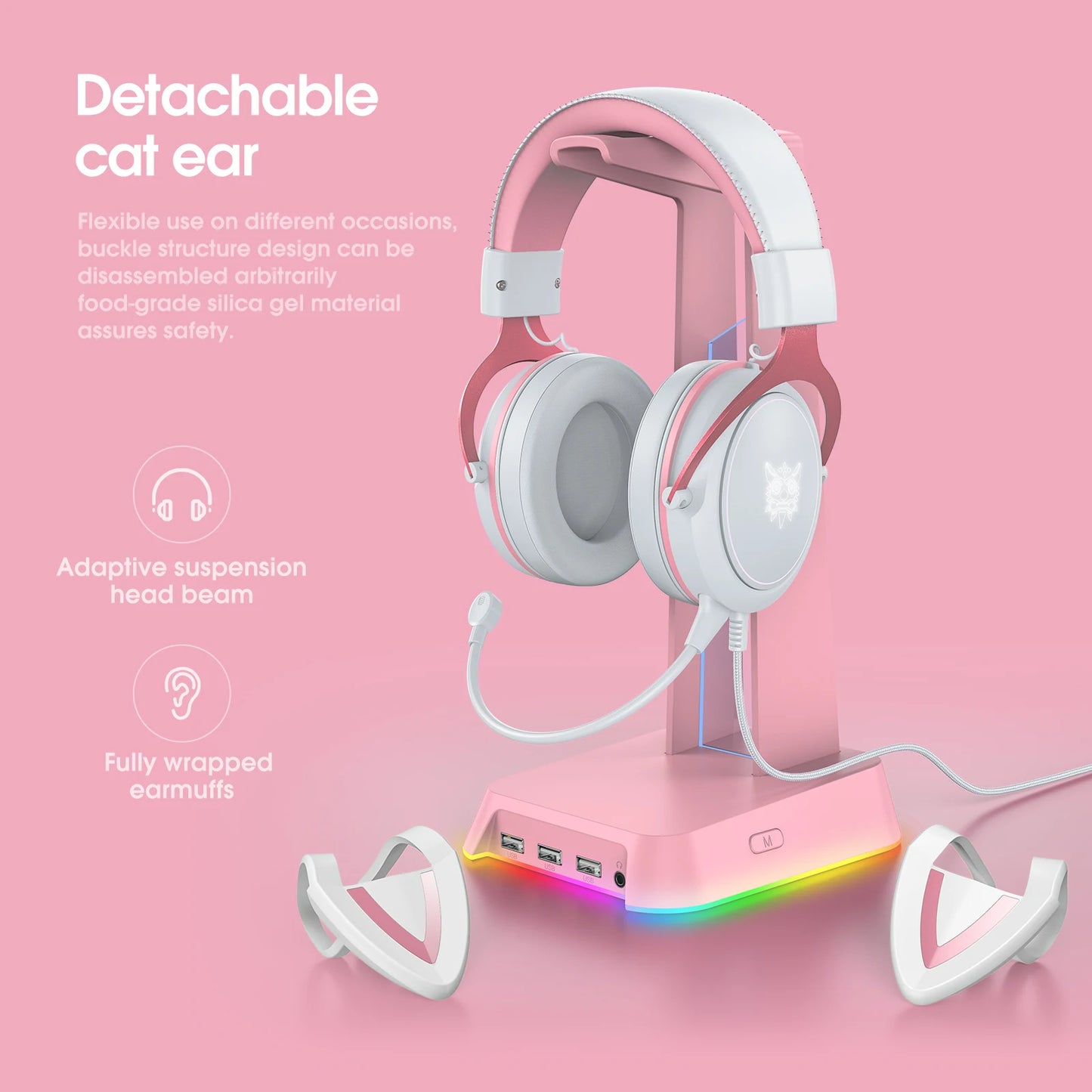 ONIKUMA X10 Wired Gaming Headset with HD Microphone Dynamic RBG Lighting Gaming Headset for PC Gamers Earphone with Cow Horn