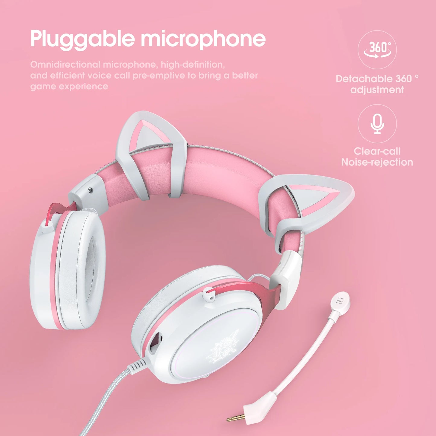 ONIKUMA X10 Wired Gaming Headset with HD Microphone Dynamic RBG Lighting Gaming Headset for PC Gamers Earphone with Cow Horn