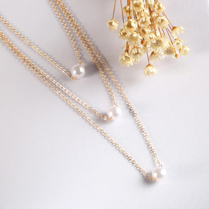 New Korean Pearl Necklaces for Women Gold Color Link Chain Choker Fashion