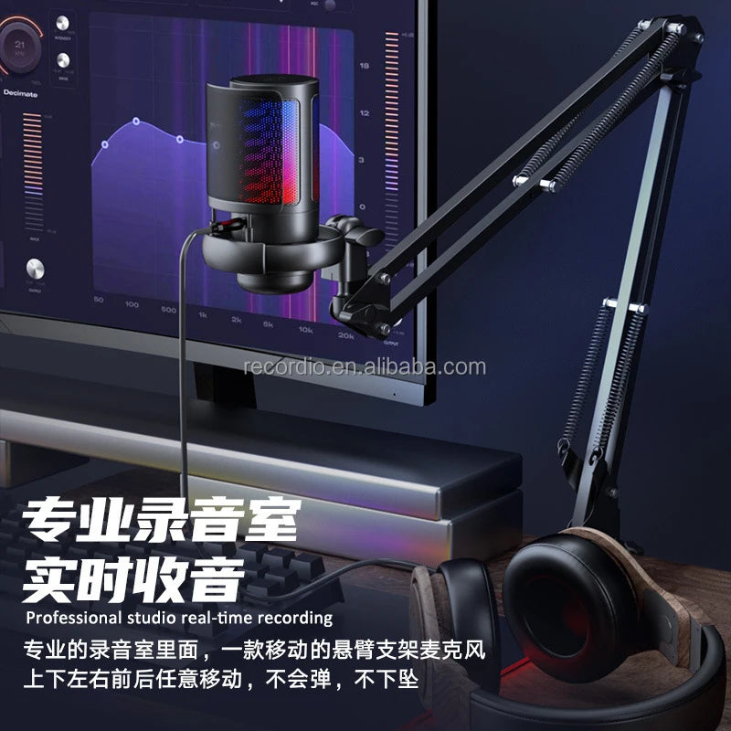 GAM-ME6S+ Wholesale Hot Sale Podcast Condenser Microphone RGB Lighting Desktop Gaming Mic