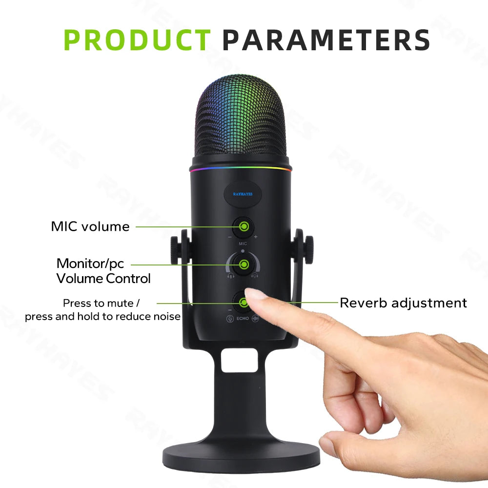 RAYHAYES JI-MV4 Condenser Microphone Podcast Mic Dynamic Mic USB Mic for Live Streaming Podcasting