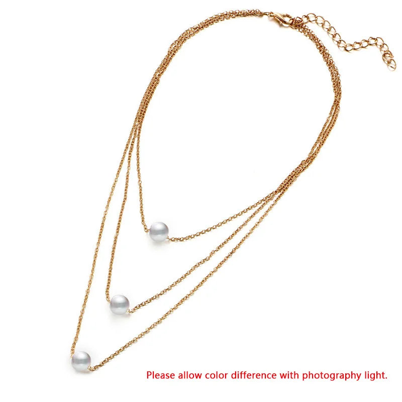 New Korean Pearl Necklaces for Women Gold Color Link Chain Choker Fashion