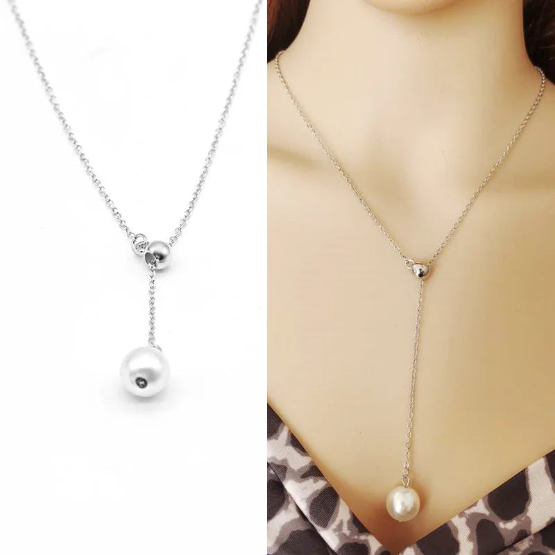 New Korean Pearl Necklaces for Women Gold Color Link Chain Choker Fashion