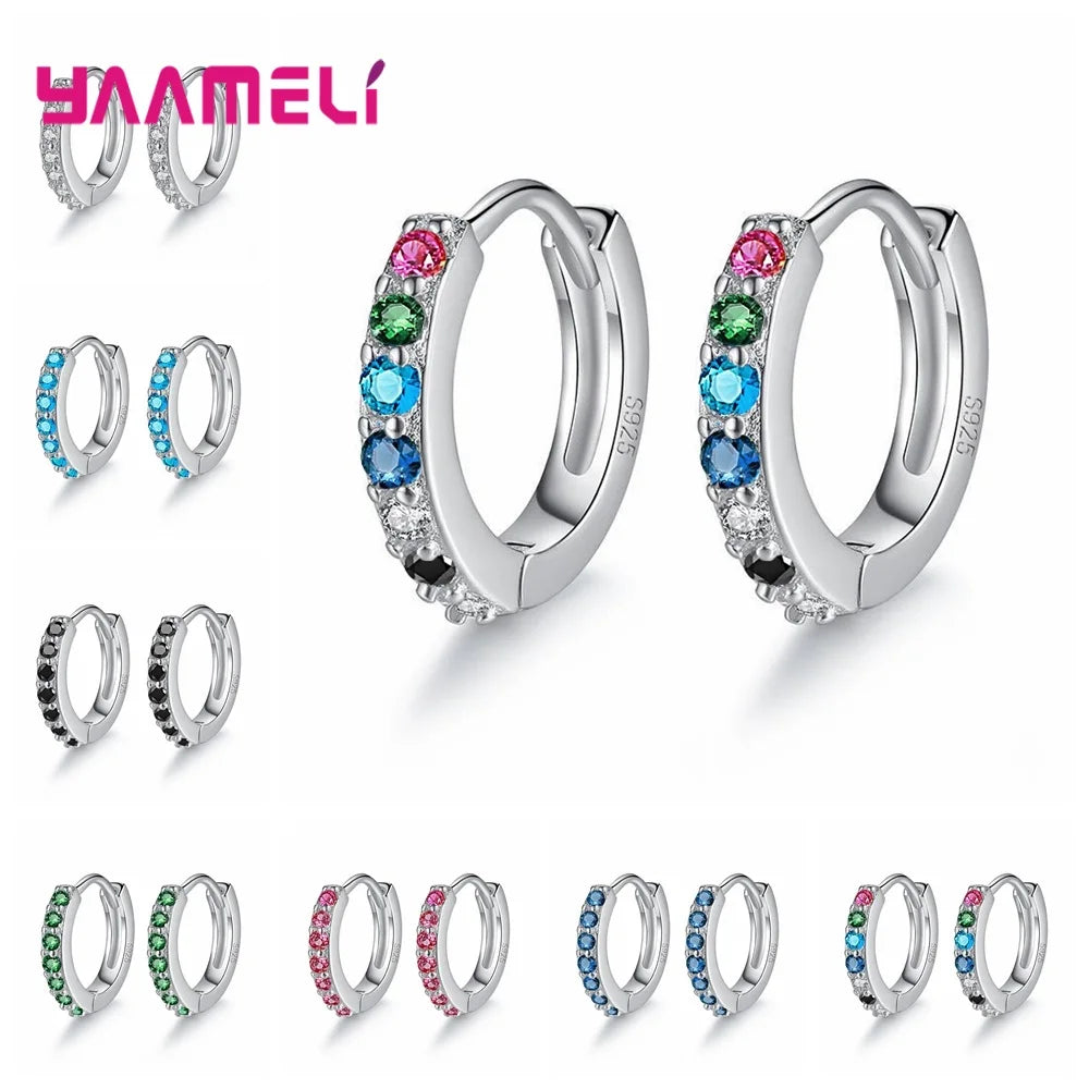 Earrings for Women Girls Simple Crystal 925 Sterling Silver Stamped Jewelry