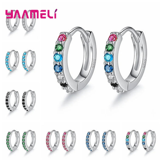 Earrings for Women Girls Simple Crystal 925 Sterling Silver Stamped Jewelry