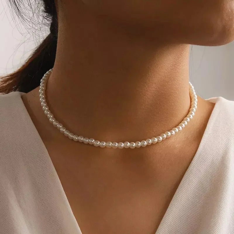 New Korean Pearl Necklaces for Women Gold Color Link Chain Choker Fashion