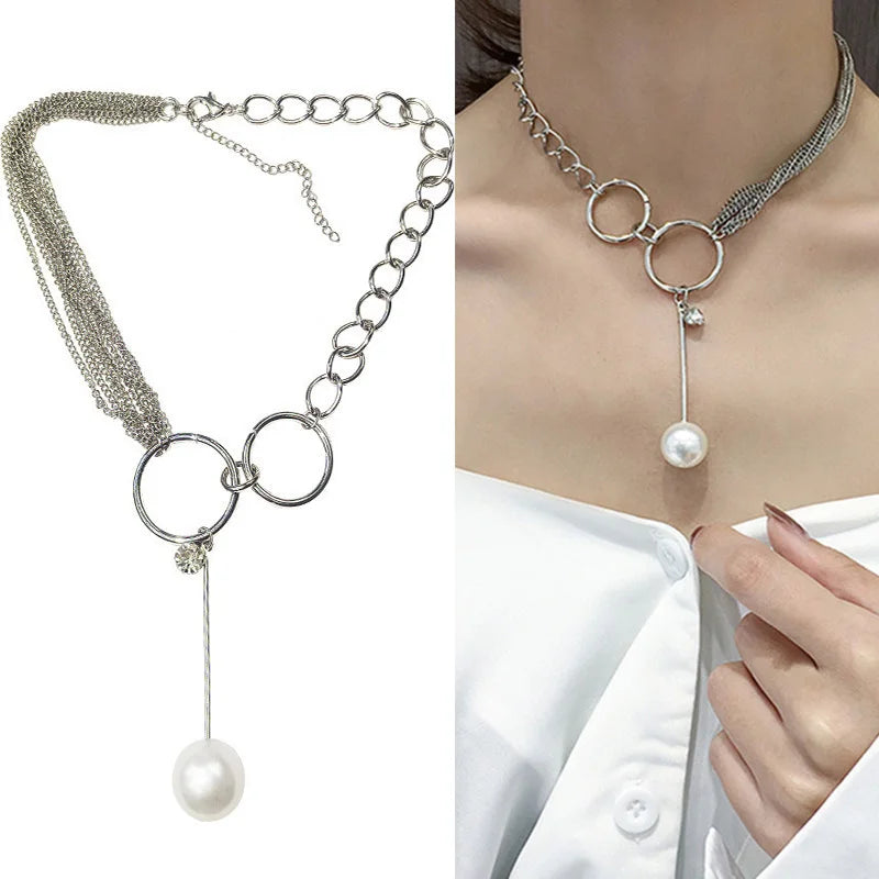 New Korean Pearl Necklaces for Women Gold Color Link Chain Choker Fashion