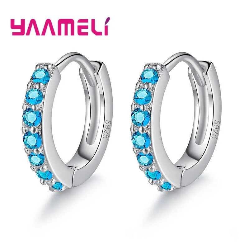 Earrings for Women Girls Simple Crystal 925 Sterling Silver Stamped Jewelry