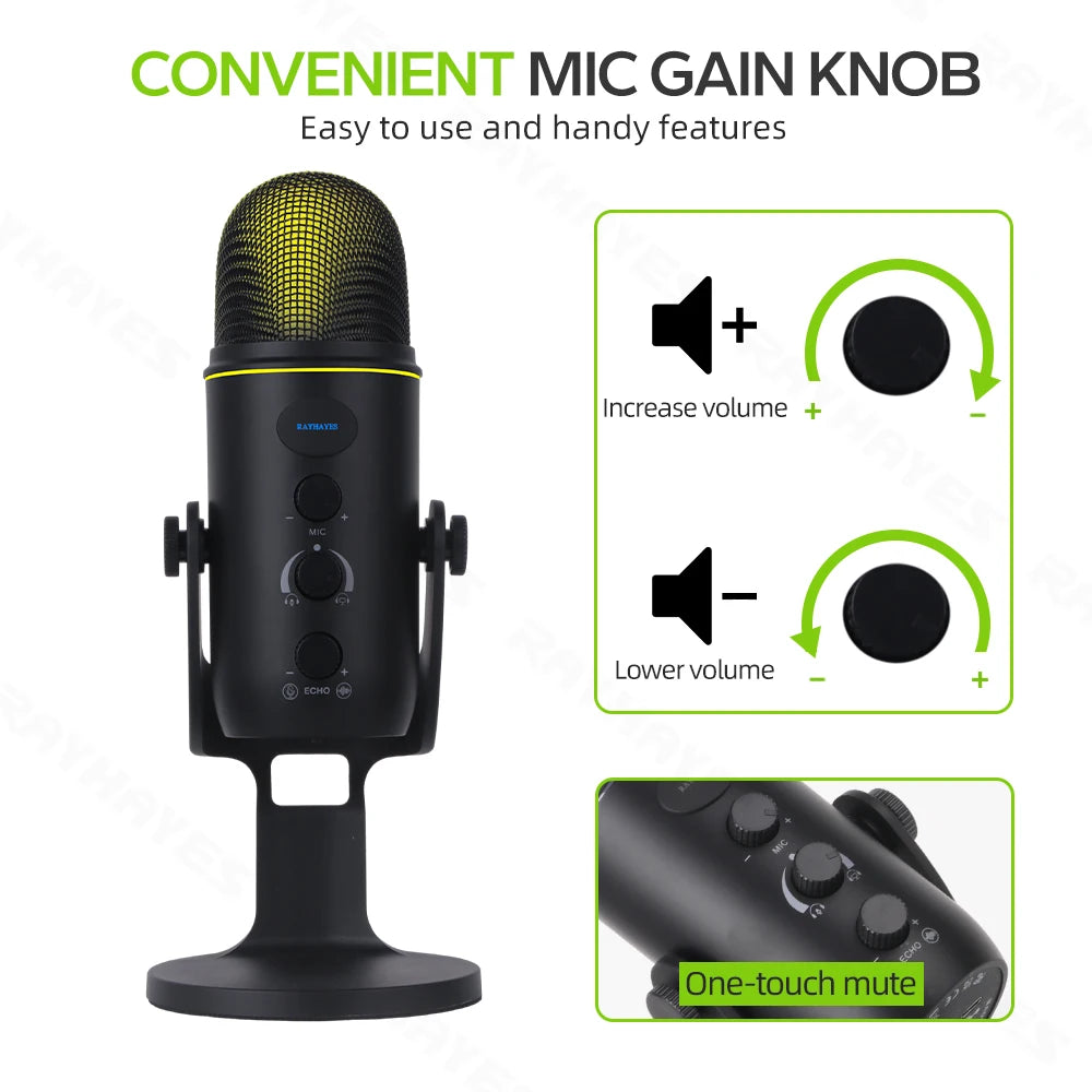 RAYHAYES JI-MV4 Condenser Microphone Podcast Mic Dynamic Mic USB Mic for Live Streaming Podcasting