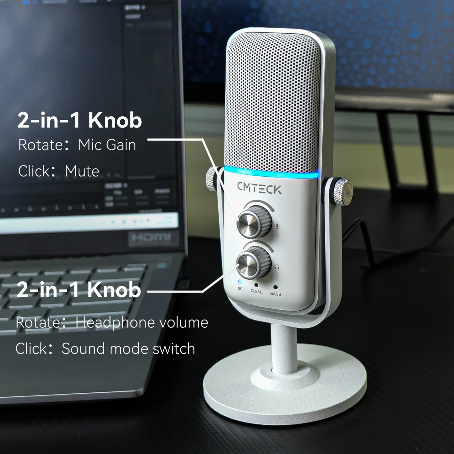 CMTECK XM600 RGB Lighting USB Wired Condenser Microphone Omni-Directional Recording Mic for Gaming Studio Podcasting Recording