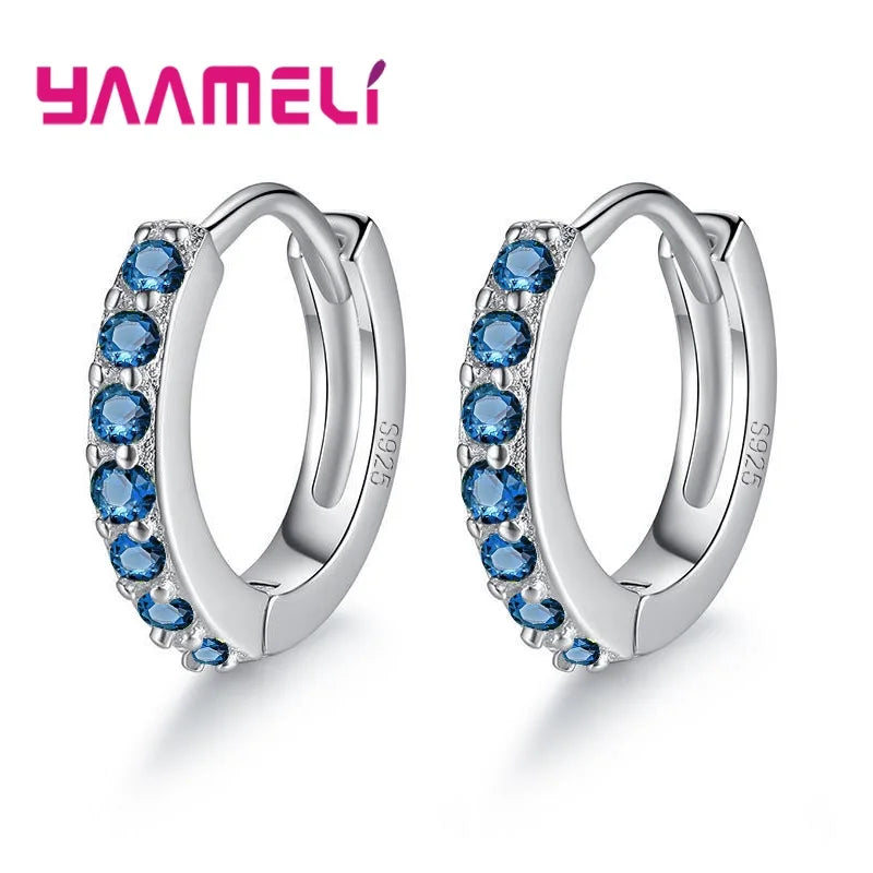 Earrings for Women Girls Simple Crystal 925 Sterling Silver Stamped Jewelry