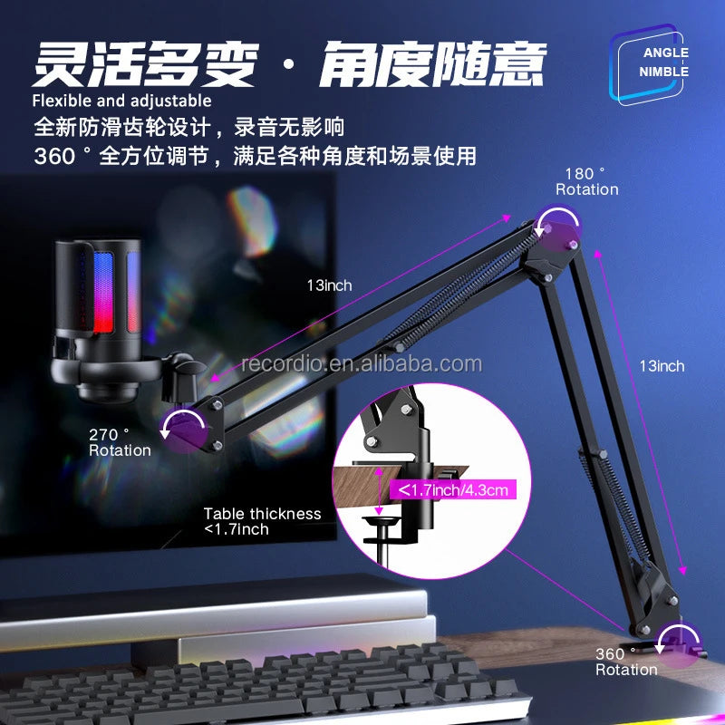 GAM-ME6S+ Wholesale Hot Sale Podcast Condenser Microphone RGB Lighting Desktop Gaming Mic