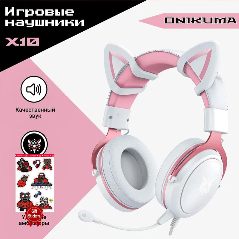 ONIKUMA X10 Gaming Headset with Cow Horn Wired Headphone RGB Light HD Mic Gaming Headset Gamer Surround Computer Earphones