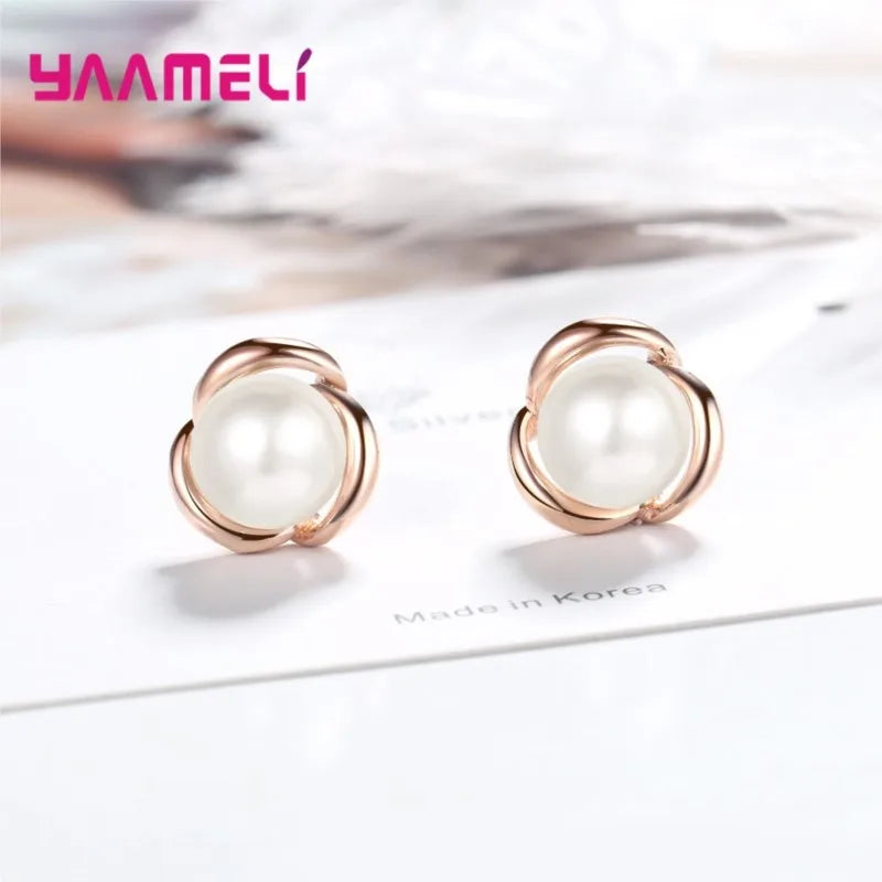 New Arrivals 925 Sterling Silver Earrings For Girls Classic Luxury Rose Gold Flower
