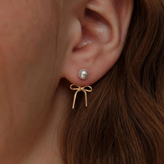 Pearl Earrings for Women Trendy 14K Gold Plated/Silver Bow Pearl for Teen Girls