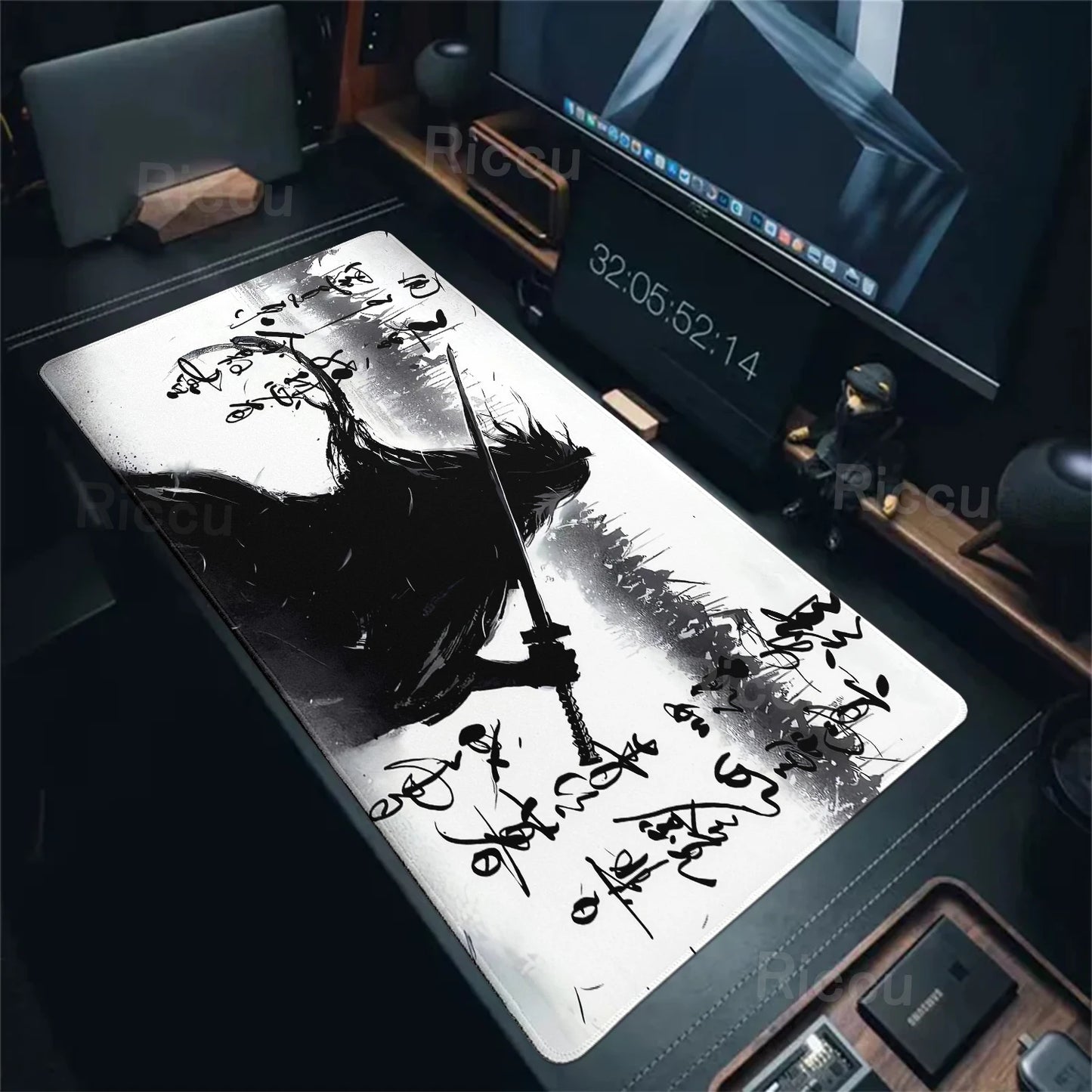 Black White Samurai Warrior Mouse Pad Desk Accessories Gamer Keyboard Table Mat Office Company Mousepad Gaming Laptop Accessory