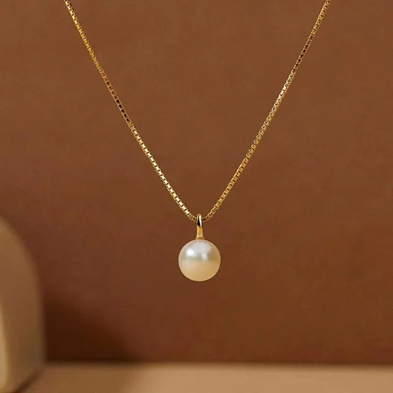 Jkeli S925 Sterling Silver Pearl Necklace Elegantly Simple Lockbone Chain