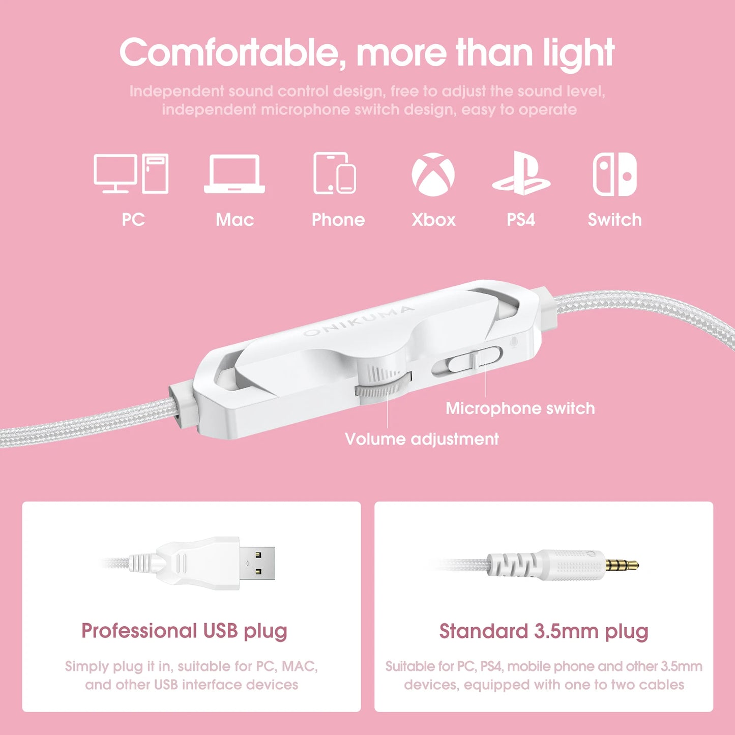ONIKUMA X10 Wired Gaming Headset with HD Microphone Dynamic RBG Lighting Gaming Headset for PC Gamers Earphone with Cow Horn
