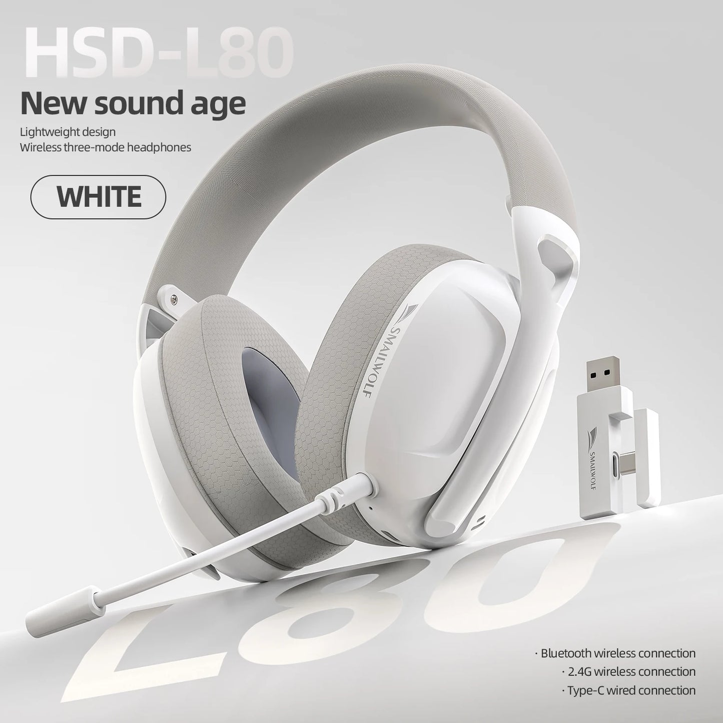 SMAILWOLF L80 Bluetooth wireless three-mode gaming headset, lightweight 185g plug-in microphone e-sports gaming headset
