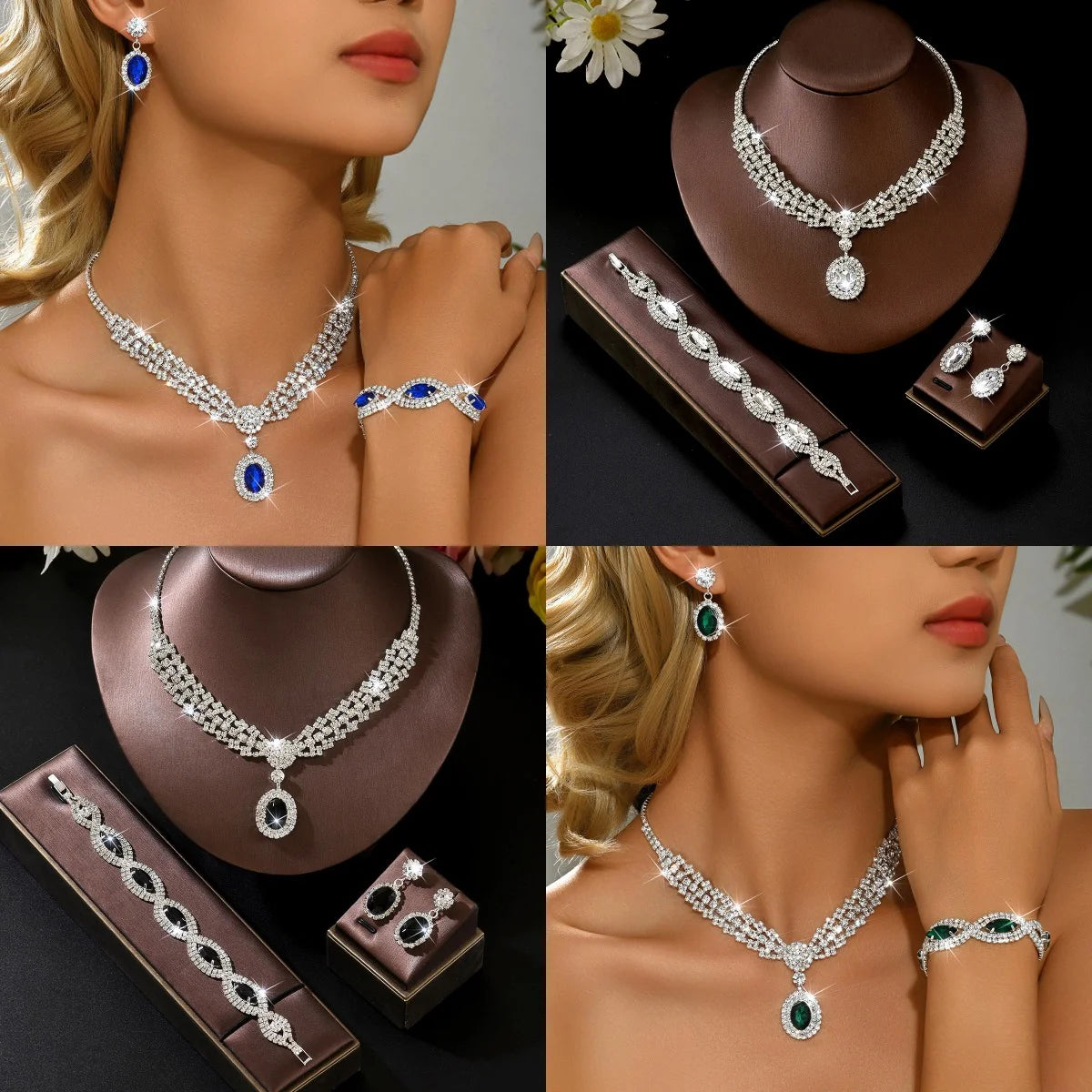 Diamond Set Necklace, Earrings, Bracelet, Bridal, Wedding,