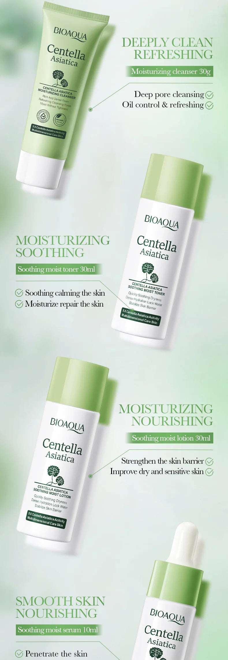 5pcs/set BIOAQUA Centella Asiatica Skin Care Sets