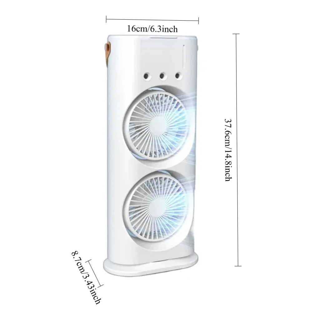 Refrigeration Mini Fan Desktop Shake-head Dual Fan Three-hole Ice Fog Cooler