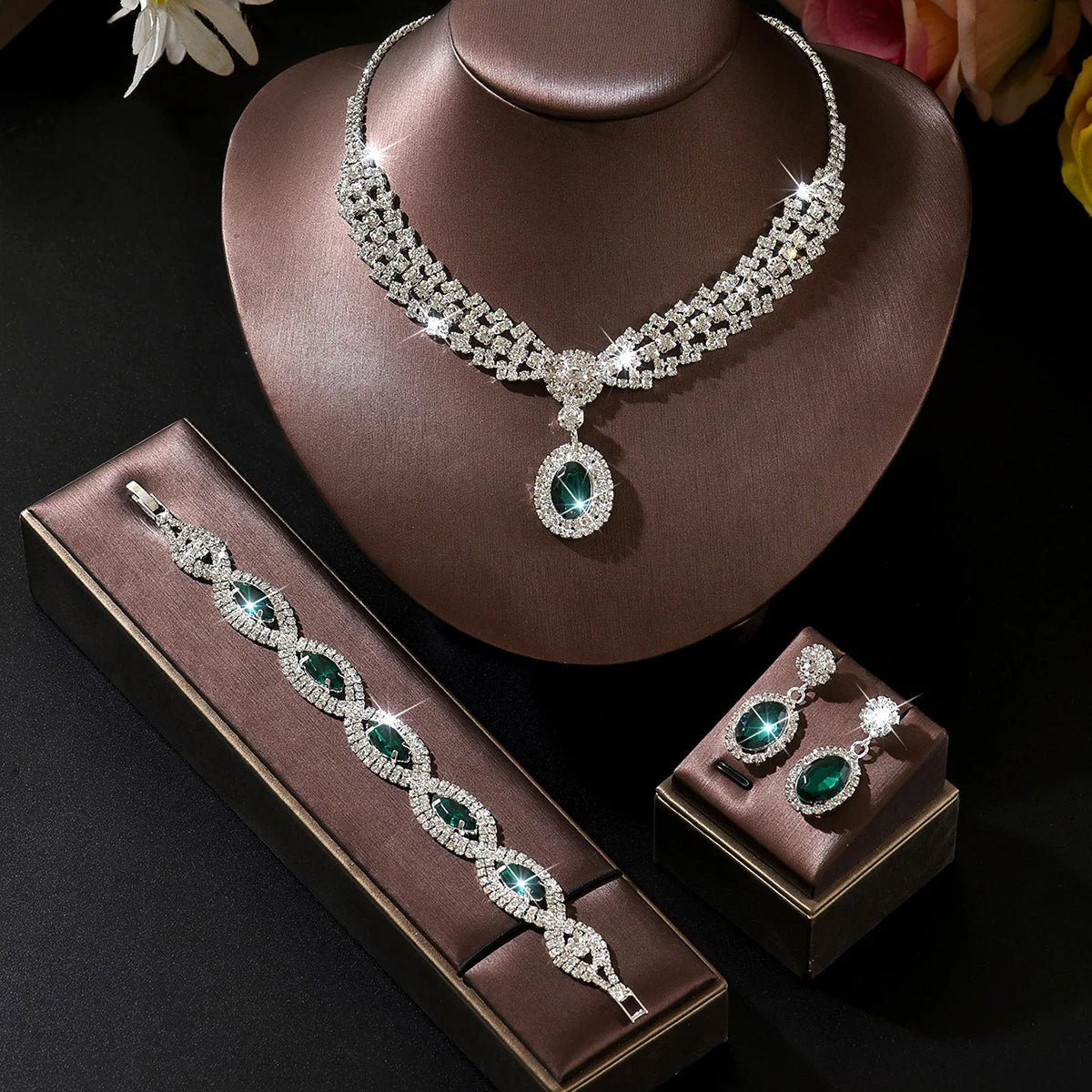 Diamond Set Necklace, Earrings, Bracelet, Bridal, Wedding,
