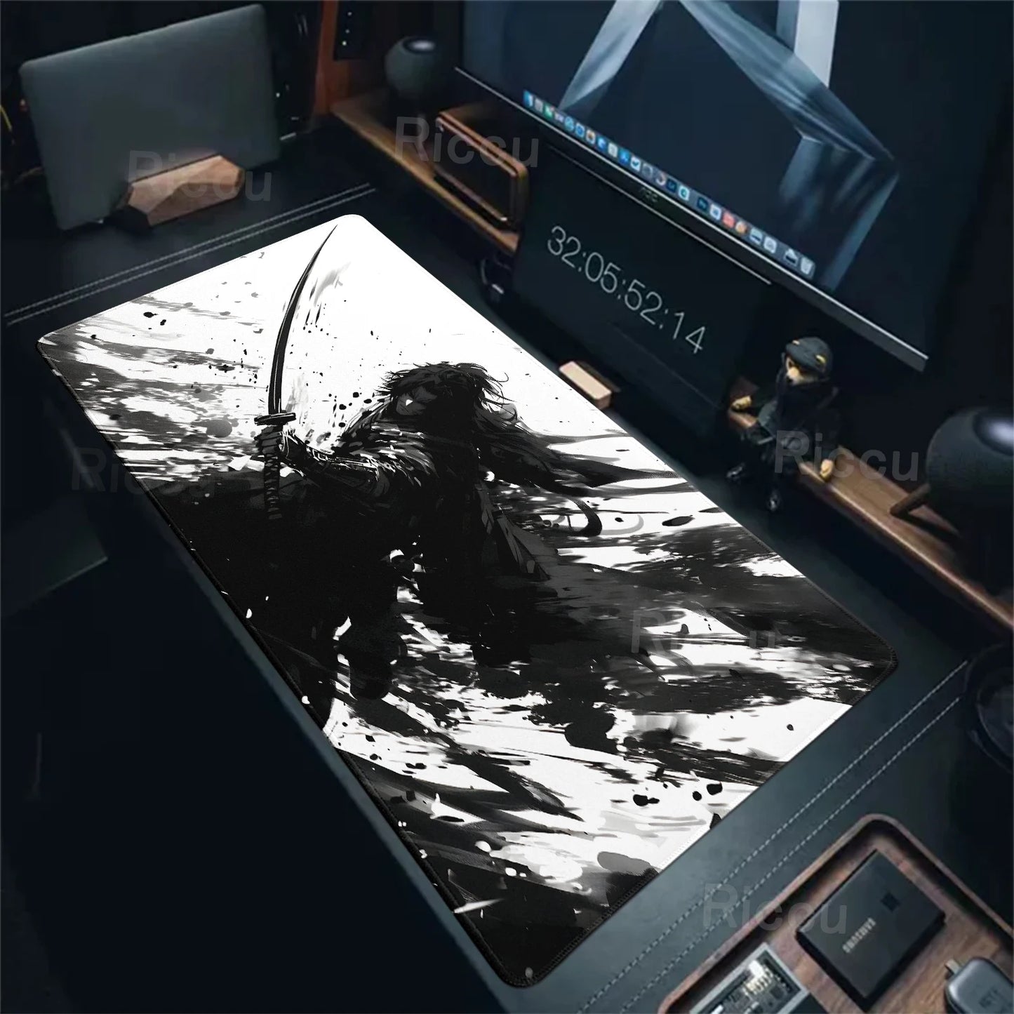 Black White Samurai Warrior Mouse Pad Desk Accessories Gamer Keyboard Table Mat Office Company Mousepad Gaming Laptop Accessory