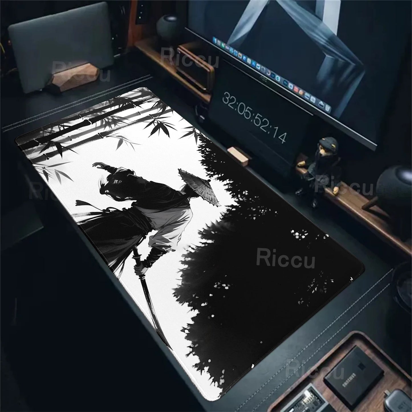 Black White Samurai Warrior Mouse Pad Desk Accessories Gamer Keyboard Table Mat Office Company Mousepad Gaming Laptop Accessory