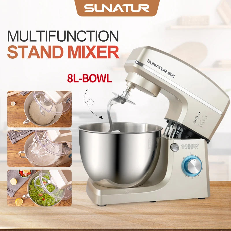 SUNATUR 8L Stand Mixer 1500w Electric Food Processor Commercial auto Dough Kneader