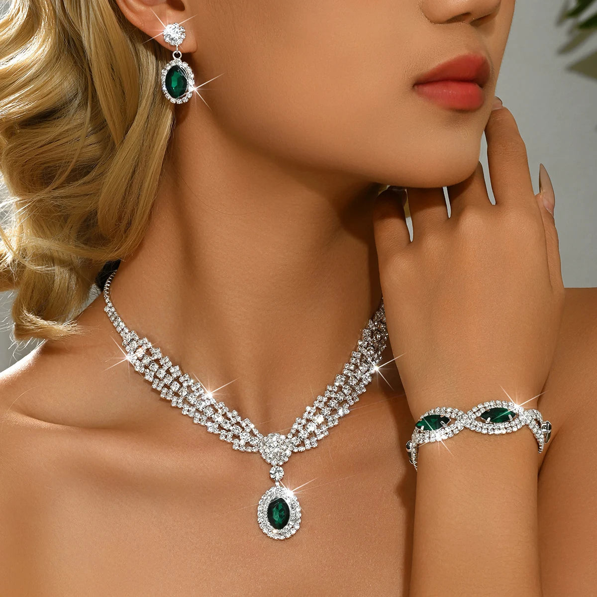 Diamond Set Necklace, Earrings, Bracelet, Bridal, Wedding,