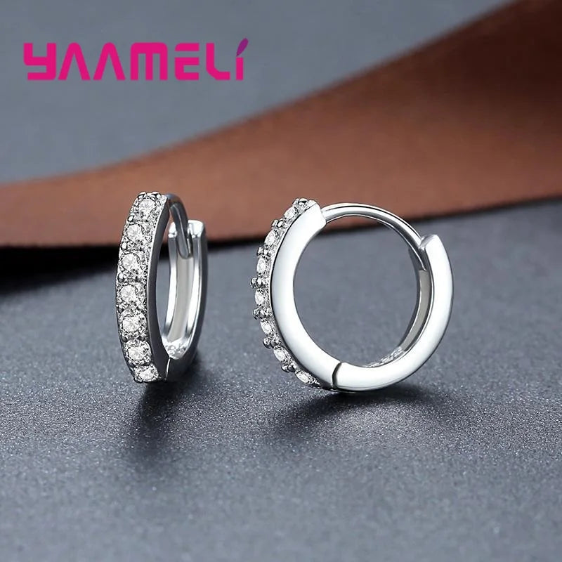 Earrings for Women Girls Simple Crystal 925 Sterling Silver Stamped Jewelry