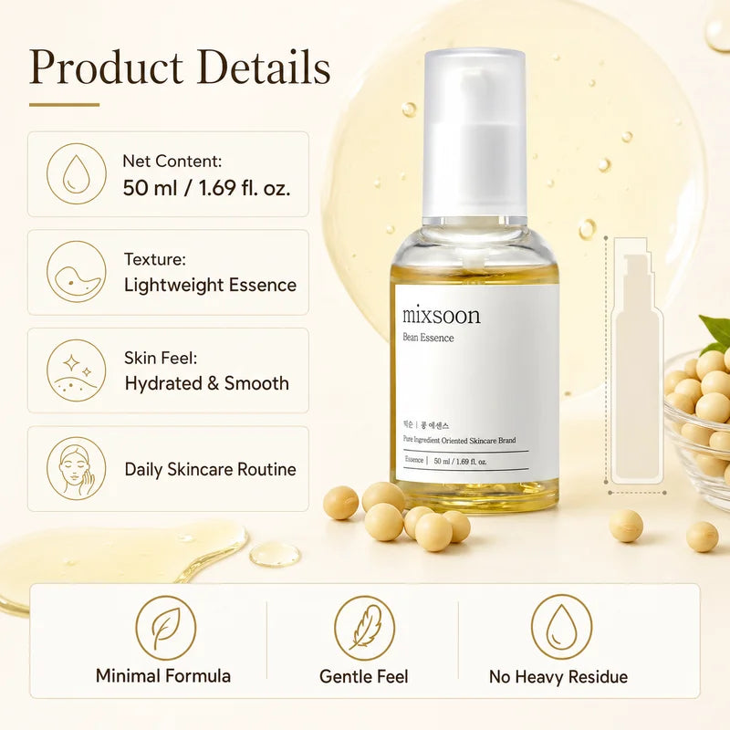 Korean Skin Care Mixsoon Bean Essence Hyaluronic Acid Exfoliating Facial Serum
