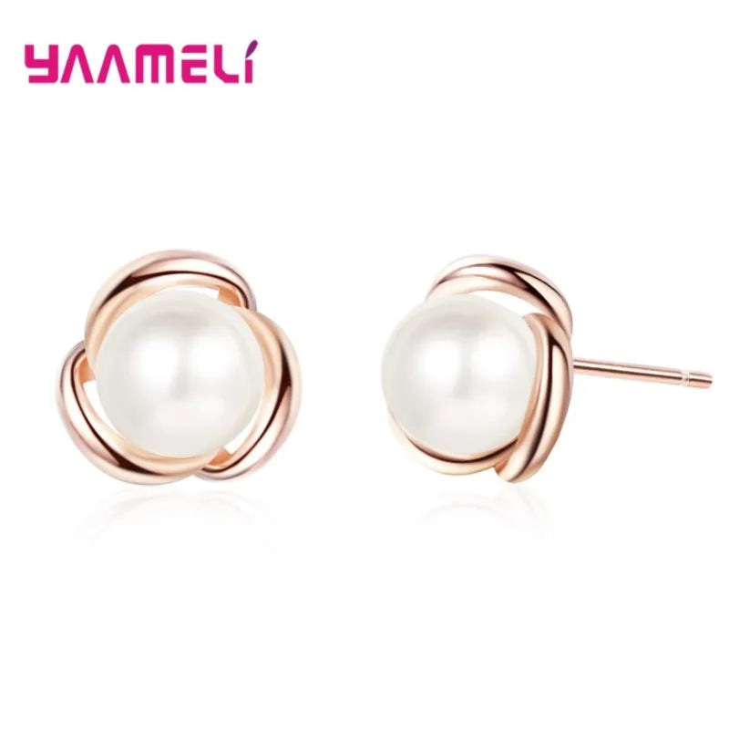 New Arrivals 925 Sterling Silver Earrings For Girls Classic Luxury Rose Gold Flower