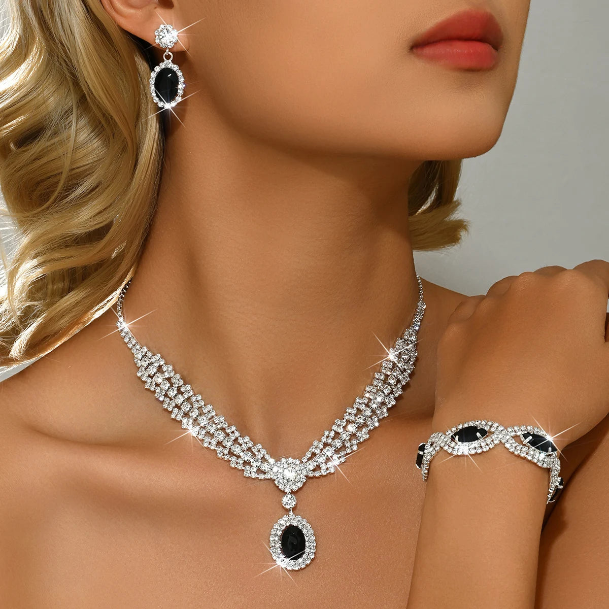Diamond Set Necklace, Earrings, Bracelet, Bridal, Wedding,