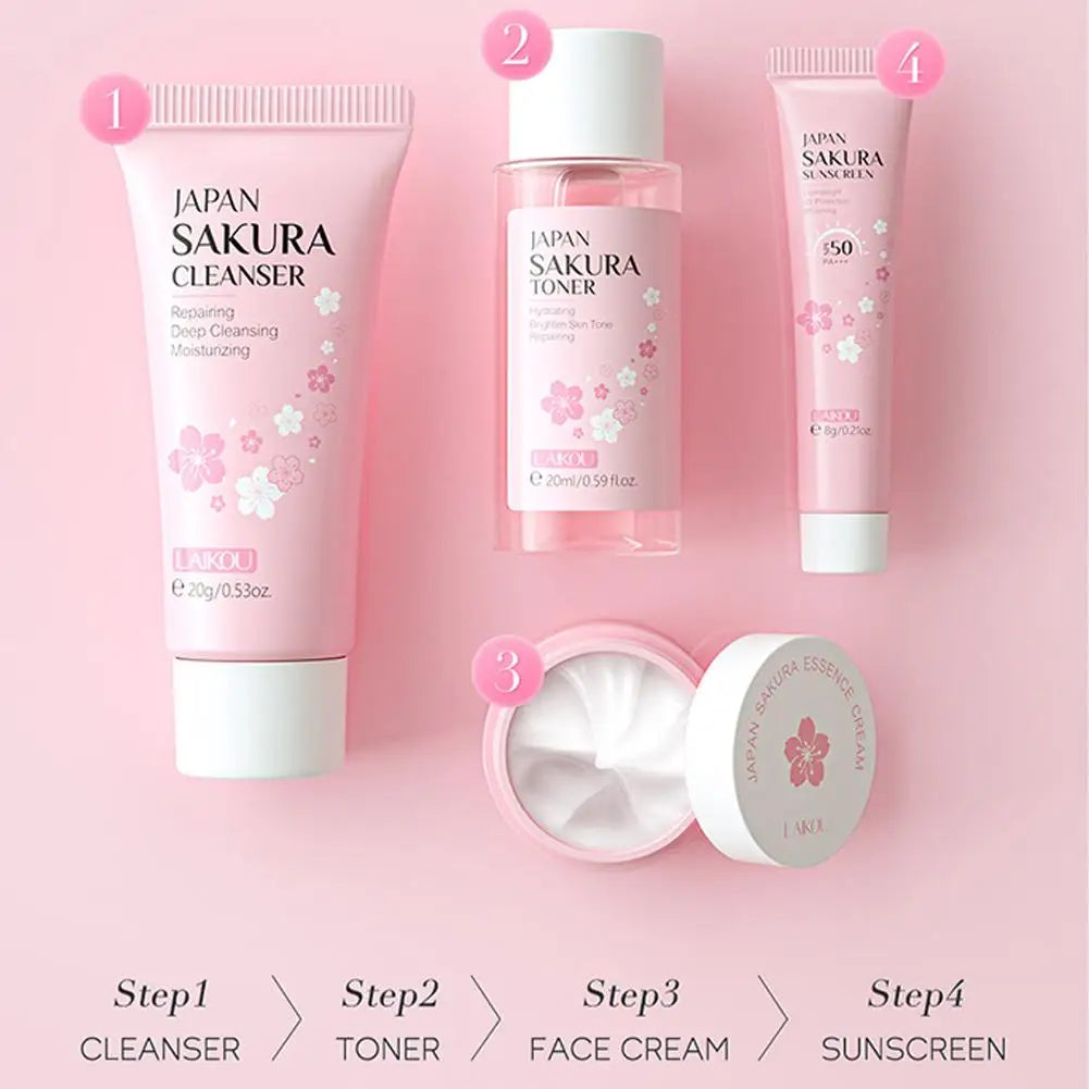 Sakura Skin Care Sets & Kits With Cleanser,Serum,Eye Cream,essence Cream Beauty Products For Women