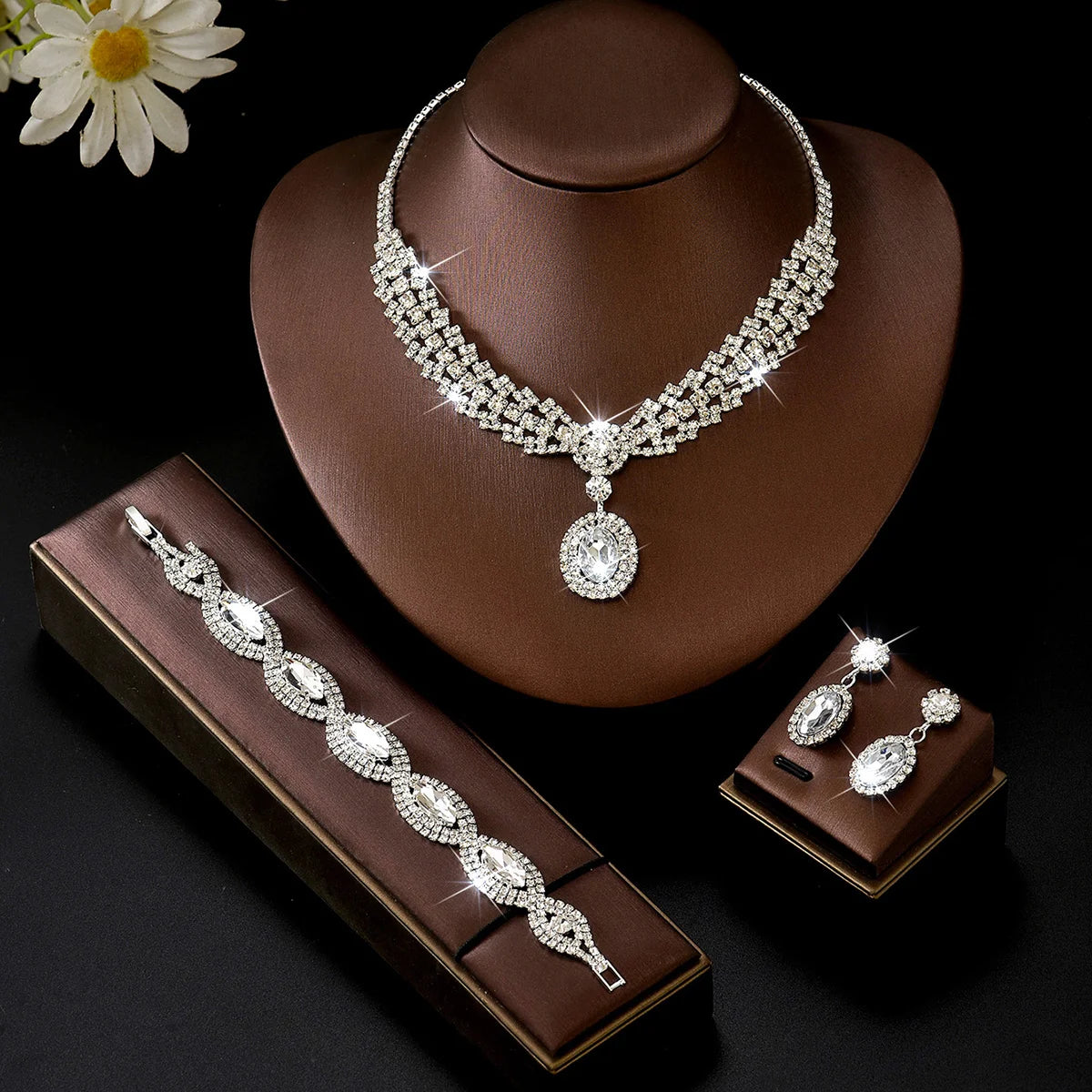 Diamond Set Necklace, Earrings, Bracelet, Bridal, Wedding,