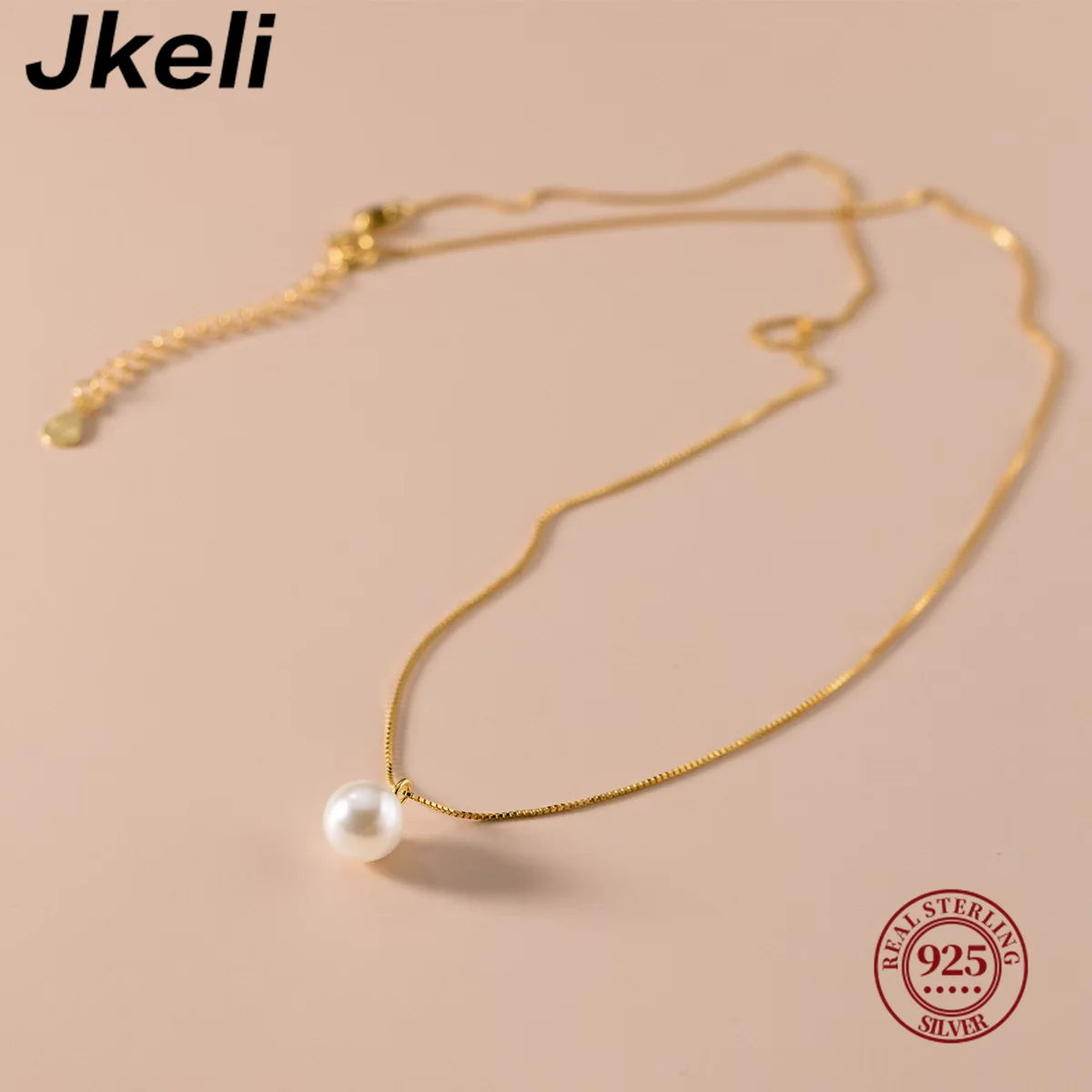 Jkeli S925 Sterling Silver Pearl Necklace Elegantly Simple Lockbone Chain