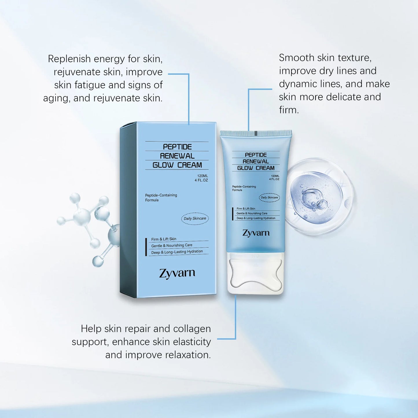 Peptide skincare cream, gently moisturizing, keeps skin hydrated, daily skincare cream