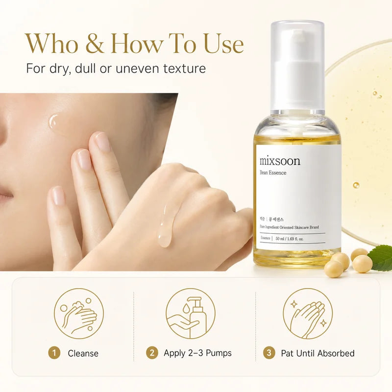 Korean Skin Care Mixsoon Bean Essence Hyaluronic Acid Exfoliating Facial Serum