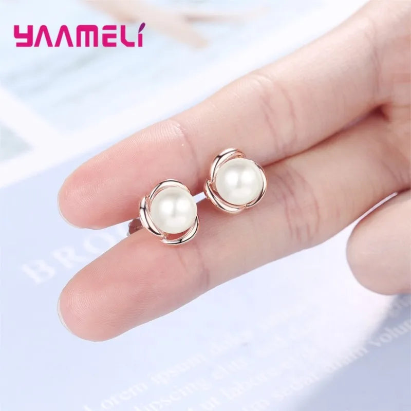 New Arrivals 925 Sterling Silver Earrings For Girls Classic Luxury Rose Gold Flower
