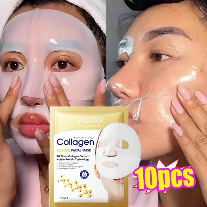 10pcs Korean Collagen Anti Wrinkle Facial Mask Skin Moisturizing Brightening Skincare Mask