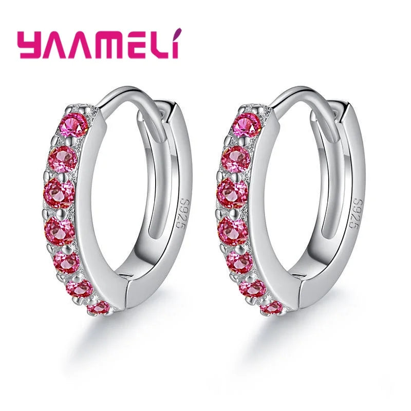 Earrings for Women Girls Simple Crystal 925 Sterling Silver Stamped Jewelry