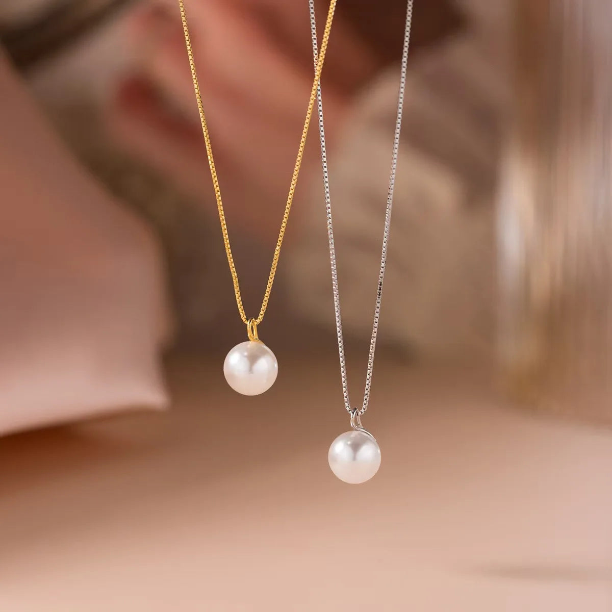Jkeli S925 Sterling Silver Pearl Necklace Elegantly Simple Lockbone Chain