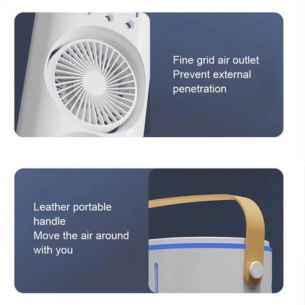 Refrigeration Mini Fan Desktop Shake-head Dual Fan Three-hole Ice Fog Cooler