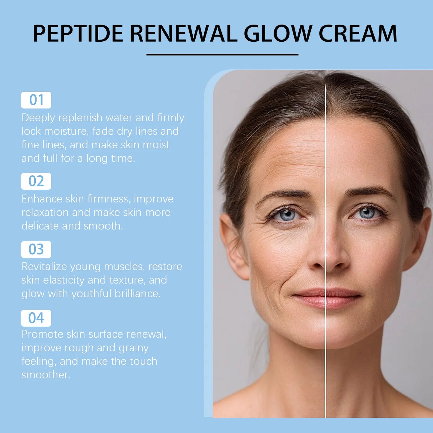 Peptide skincare cream, gently moisturizing, keeps skin hydrated, daily skincare cream