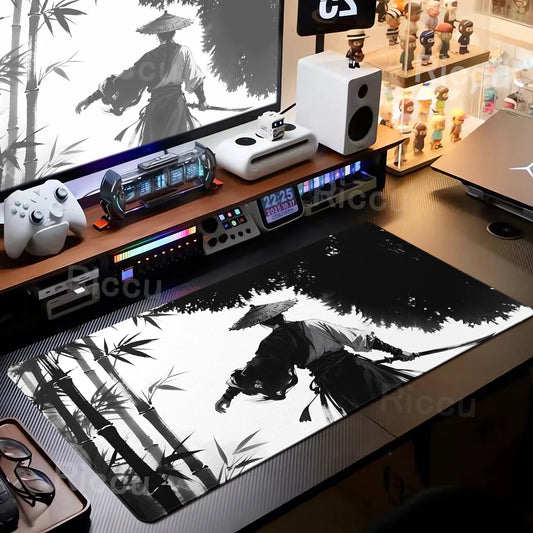Black White Samurai Warrior Mouse Pad Desk Accessories Gamer Keyboard Table Mat Office Company Mousepad Gaming Laptop Accessory
